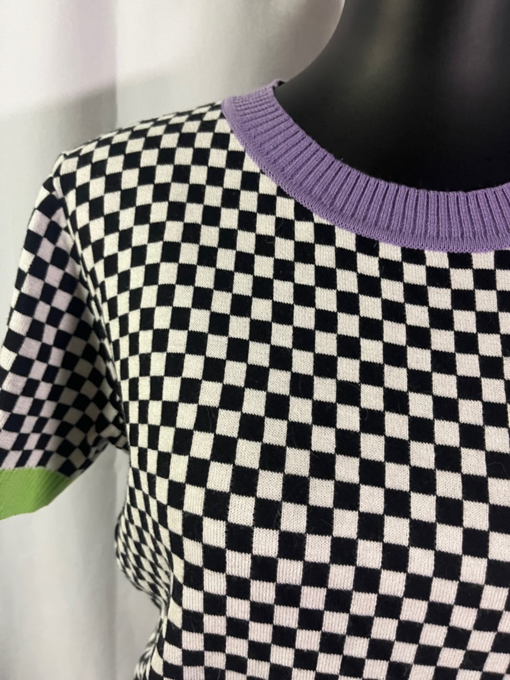Sparkle City Short Sleeve Mardi Gras Checkered Sweater - Picture 7 of 16